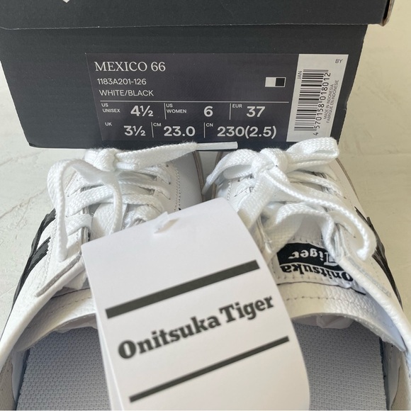 Onitsuka Tiger MEXICO 66 1183A201 126 WHITE BLACK Size US 4.5 EURO 37 NIB - Picture 10 of 11